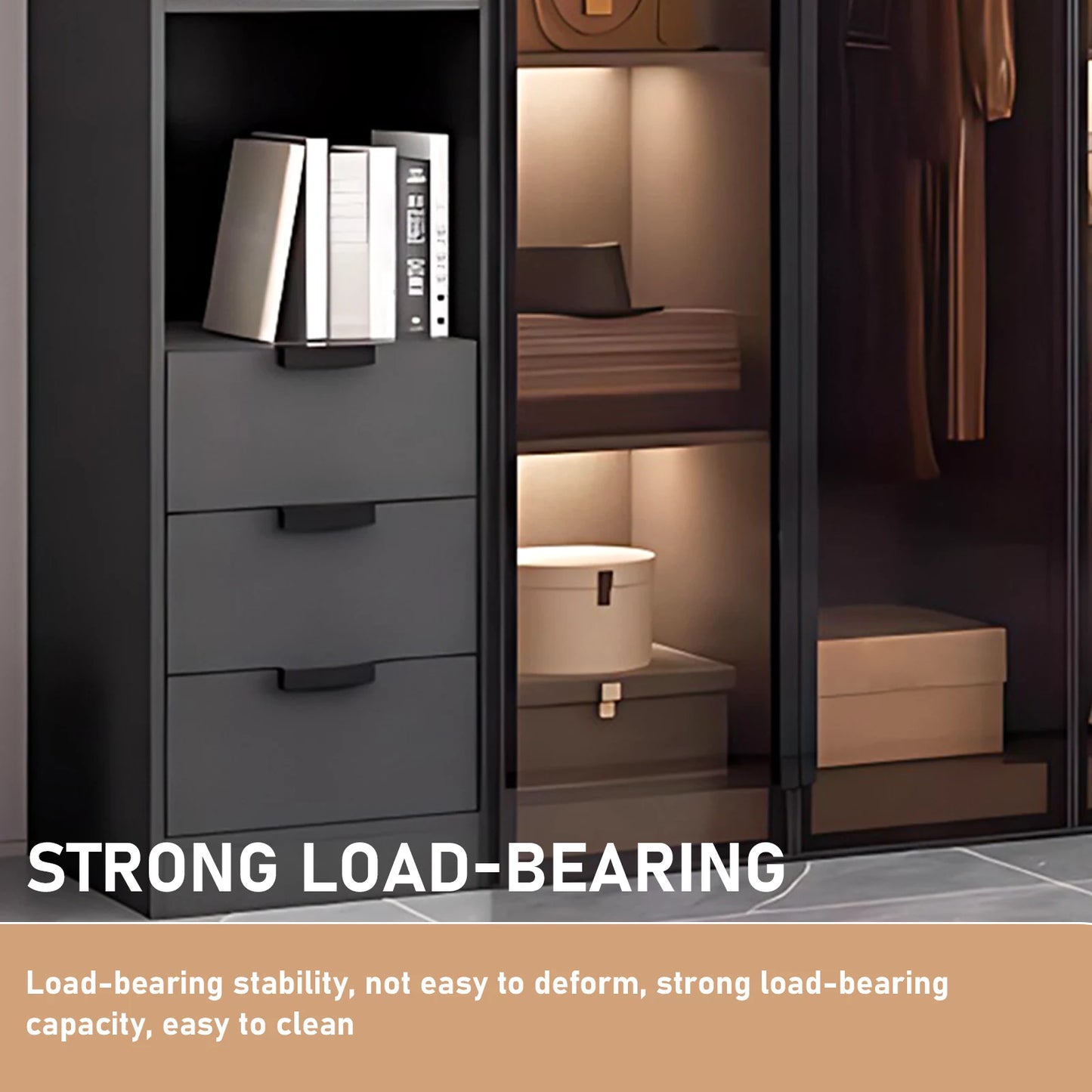 Aihm-Lon Wardrobes with Glass Doors Storage Shelves and Drawers 71"-79"