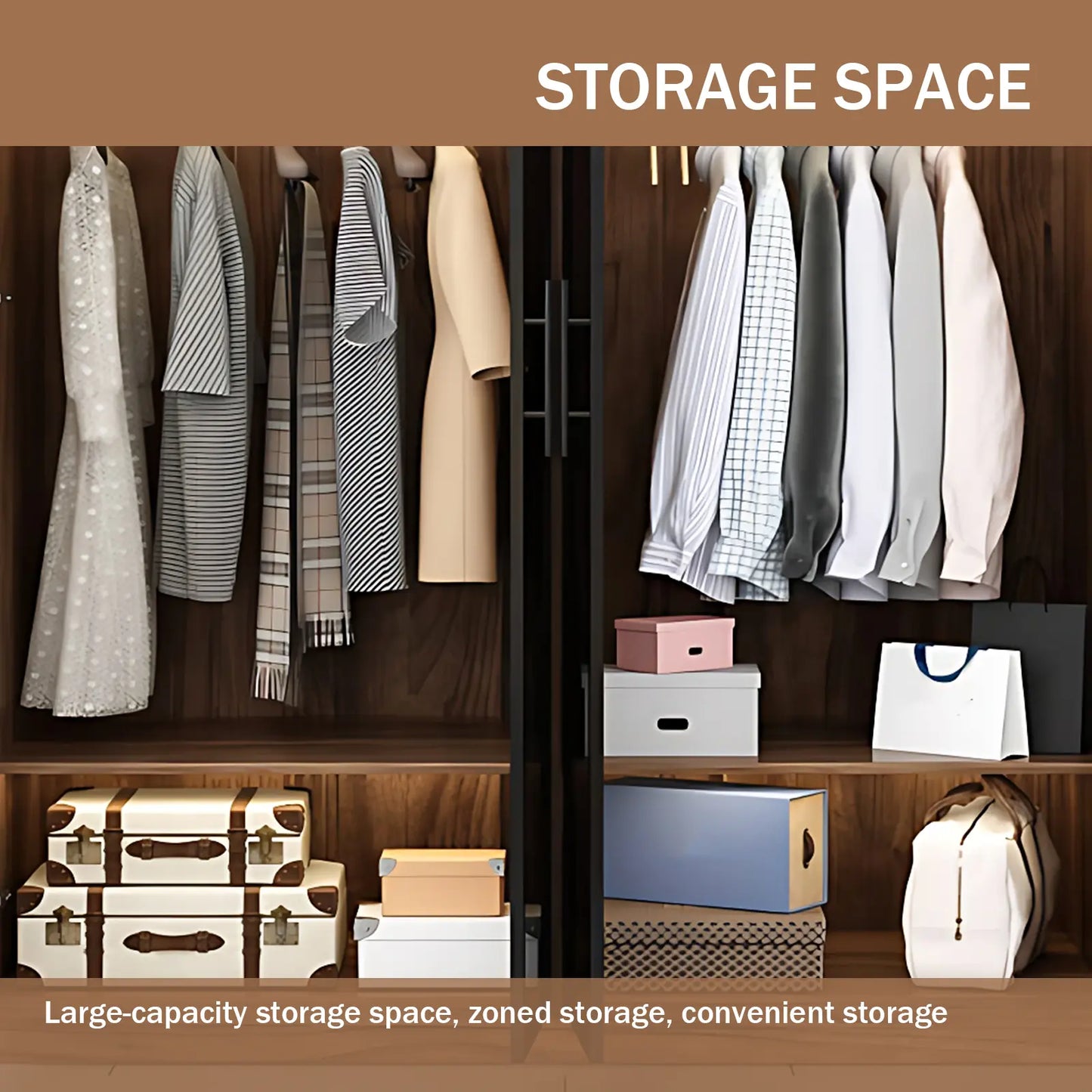 Aihm-Lon Wood Wardrobes Nordic Minimalist Style with Black Handle 63"-94"