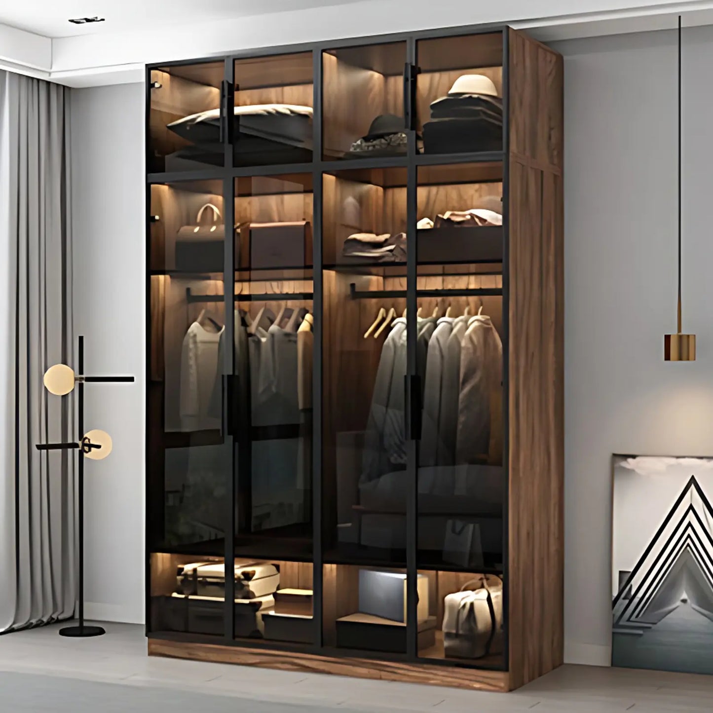 Aihm-Lon Wood Wardrobes Nordic Minimalist Style with Black Handle 63"-94"
