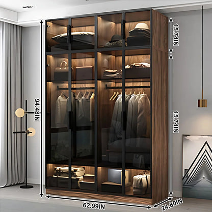 Aihm-Lon Wood Wardrobes Nordic Minimalist Style with Black Handle 63"-94"