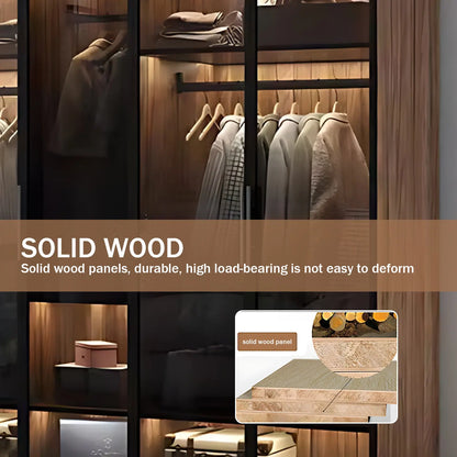 Aihm-Lon Wood Wardrobes Nordic Minimalist Style with Black Handle 63"-94"