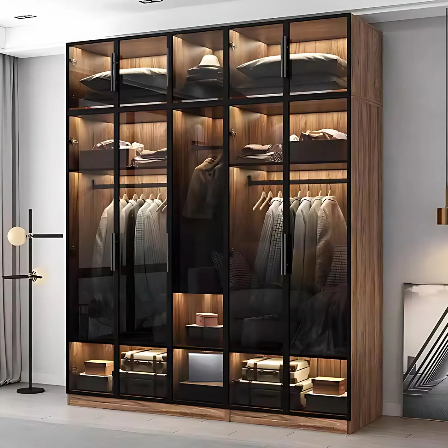 Aihm-Lon Wood Wardrobes Nordic Minimalist Style with Black Handle 63"-94"