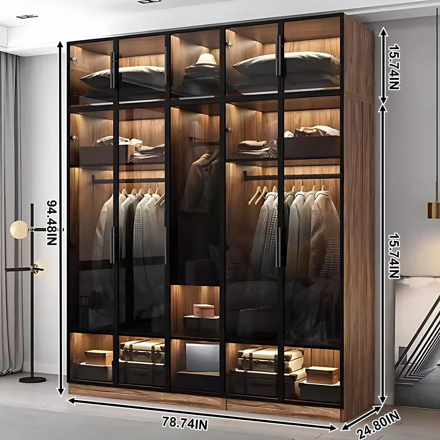 Aihm-Lon Wood Wardrobes Nordic Minimalist Style with Black Handle 63"-94"