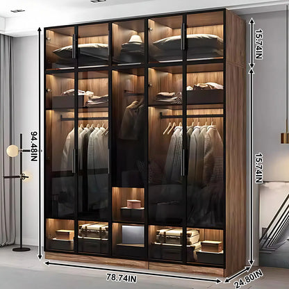 Aihm-Lon Wood Wardrobes Nordic Minimalist Style with Black Handle 63"-94"