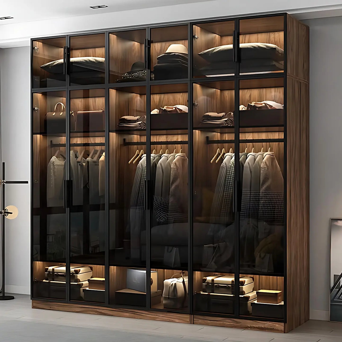 Aihm-Lon Wood Wardrobes Nordic Minimalist Style with Black Handle 63"-94"