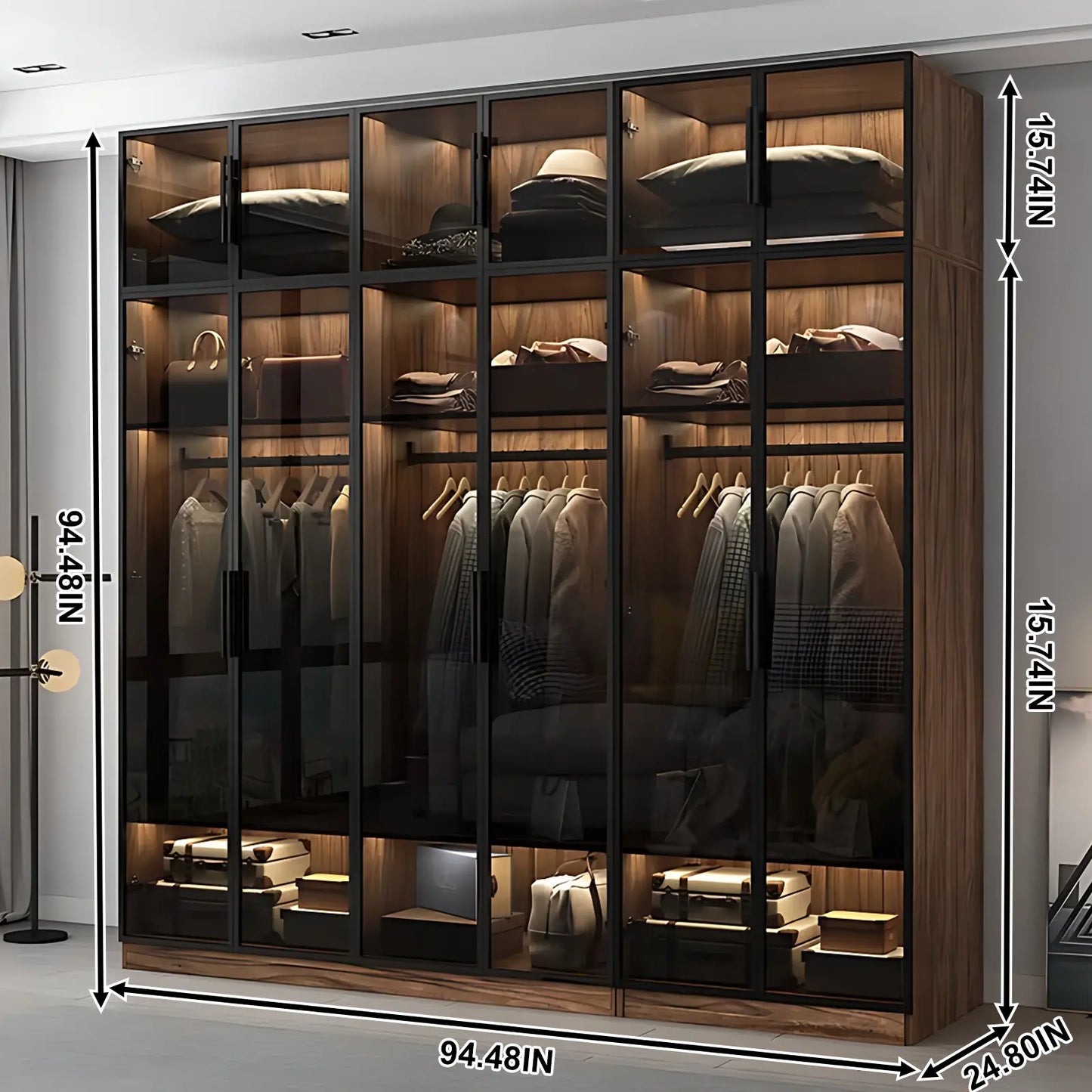 Aihm-Lon Wood Wardrobes Nordic Minimalist Style with Black Handle 63"-94"