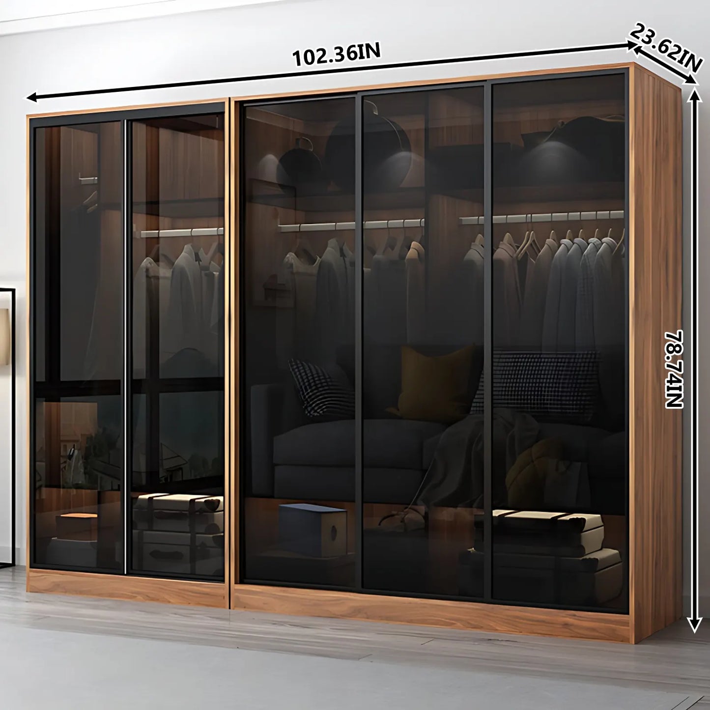 Aihm-Lon Luxury Wardrobe with Push-Pull Glass Doors 63"-102"