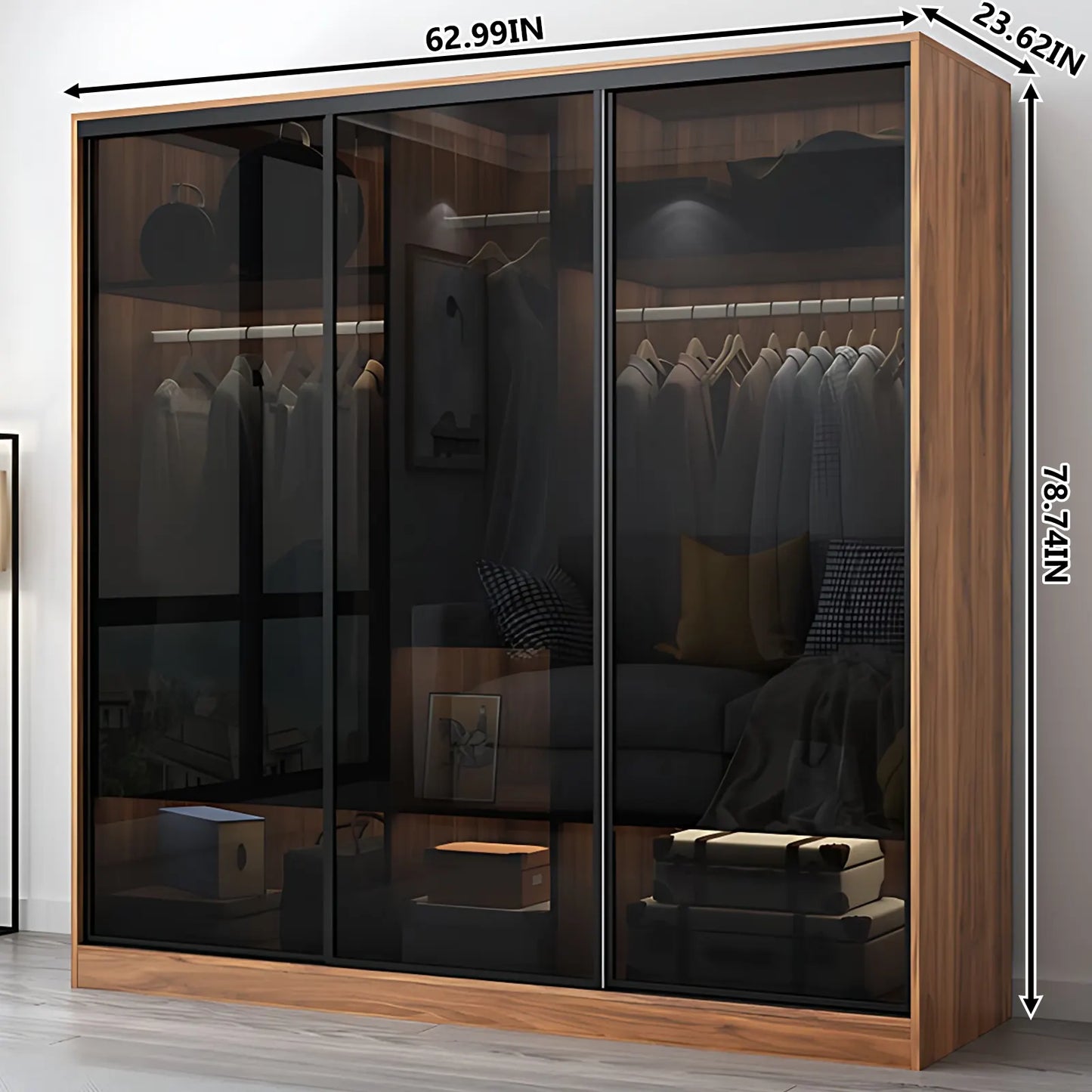 Aihm-Lon Luxury Wardrobe with Push-Pull Glass Doors 63"-102"