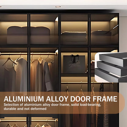 Aihm-Lon Black Wardrobes with Grey Glass Door with Storage Rack  79"-126"