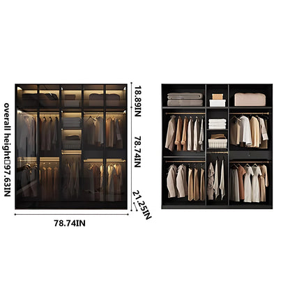 Aihm-Lon Black Wardrobes with Grey Glass Door with Storage Rack  79"-126"