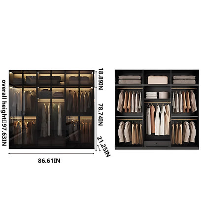 Aihm-Lon Black Wardrobes with Grey Glass Door with Storage Rack  79"-126"