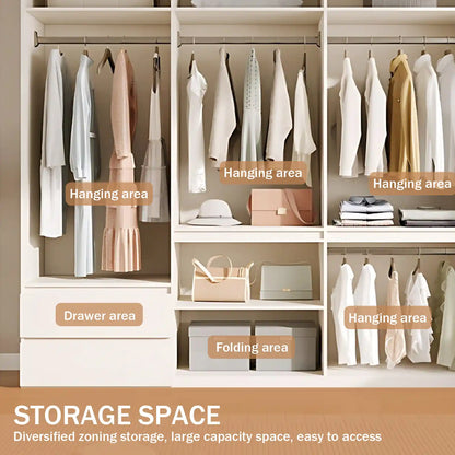 Aihm-Lon Wardrobes with Striped Glass Door Frames Large Storage Capacity  98"-110"