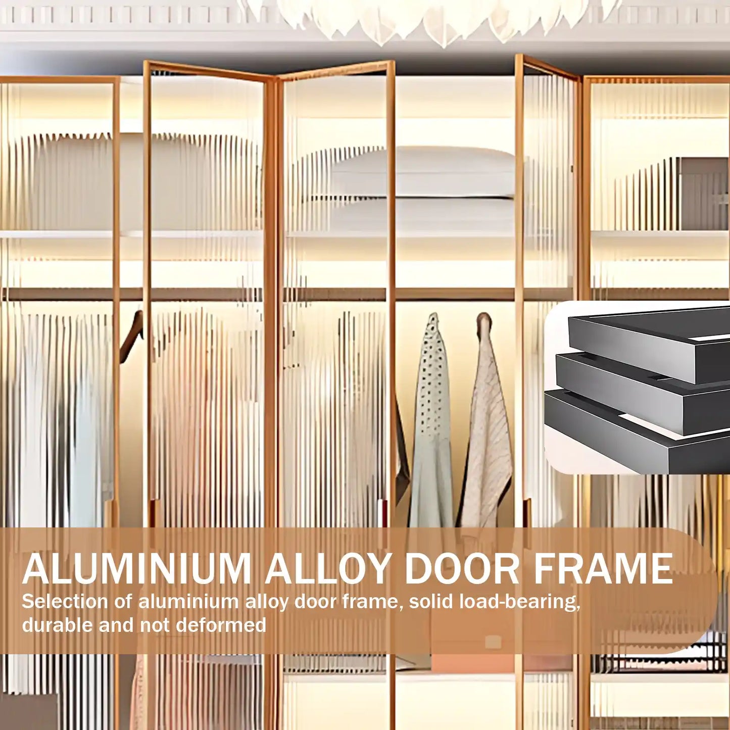 Aihm-Lon Wardrobes with Striped Glass Door Frames Large Storage Capacity  98"-110"