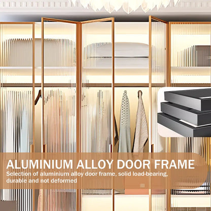 Aihm-Lon Wardrobes with Striped Glass Door Frames Large Storage Capacity  98"-110"