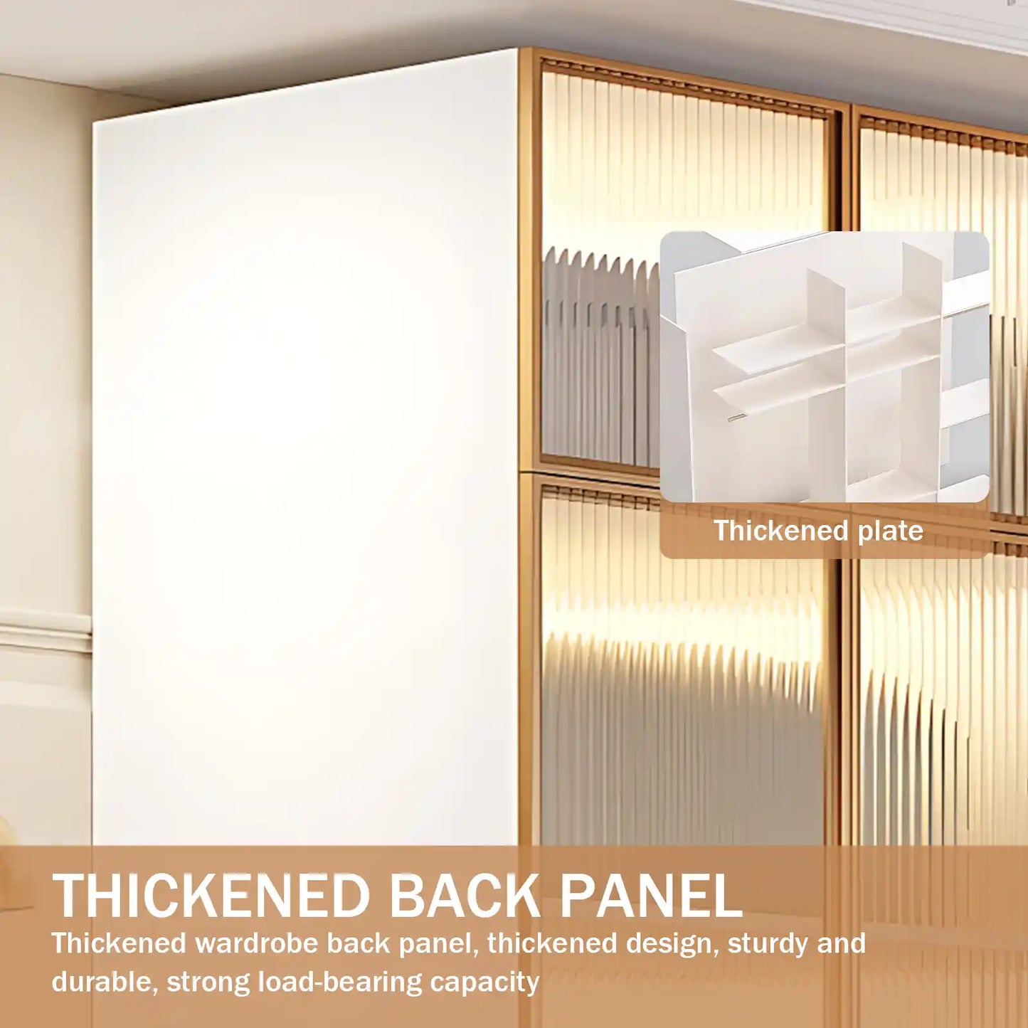 Aihm-Lon Wardrobes with Striped Glass Door Frames Large Storage Capacity  98"-110"