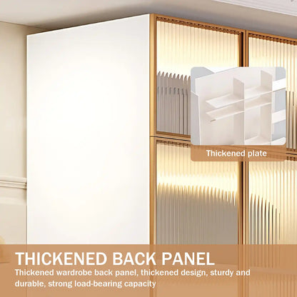 Aihm-Lon Wardrobes with Striped Glass Door Frames Large Storage Capacity  98"-110"