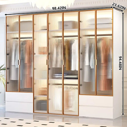 Aihm-Lon Wardrobes with Striped Glass Door Frames Large Storage Capacity  98"-110"