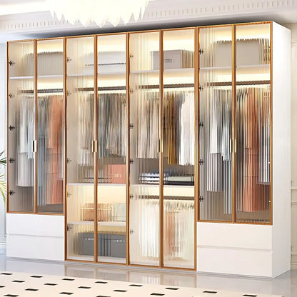 Aihm-Lon Wardrobes with Striped Glass Door Frames Large Storage Capacity  98"-110"