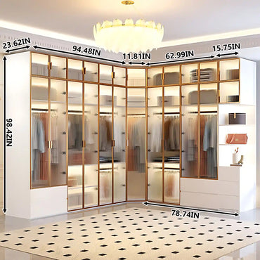 Aihm-Lon Wardrobes with Striped Glass Door Frames Large Storage Capacity  98"-110"