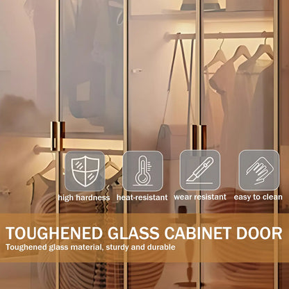 Aihm-Lon Wardrobe with Transparent Glass Doors and Divided Storage Compartments 75"-95"