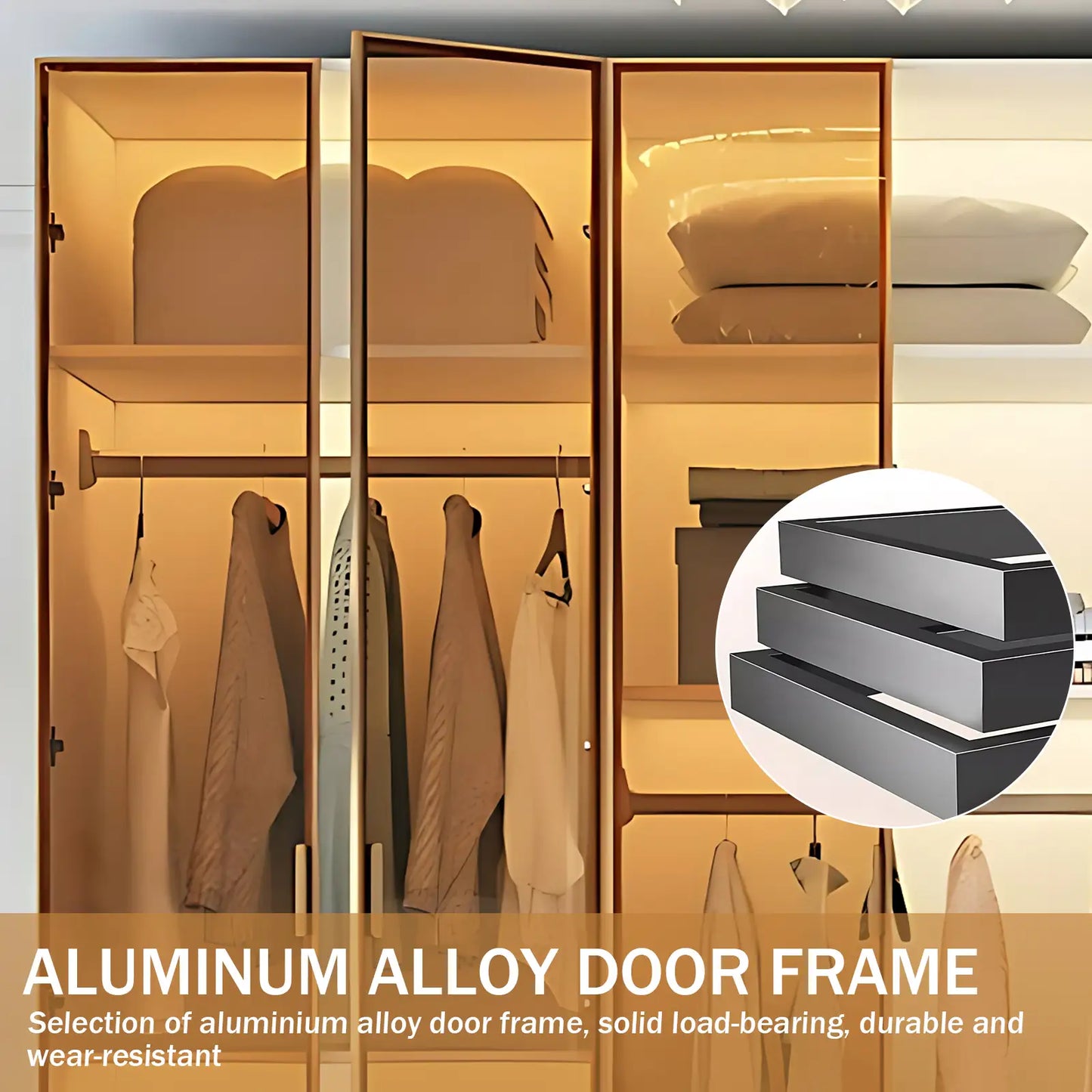 Aihm-Lon Wardrobe with Transparent Glass Doors and Divided Storage Compartments 75"-95"