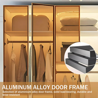 Aihm-Lon Wardrobe with Transparent Glass Doors and Divided Storage Compartments 75"-95"