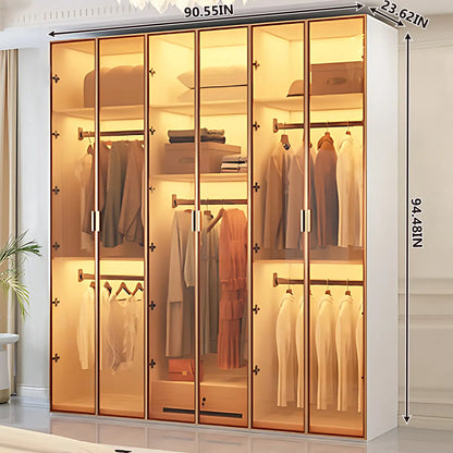 Aihm-Lon Wardrobe with Transparent Glass Doors and Divided Storage Compartments 75"-95"
