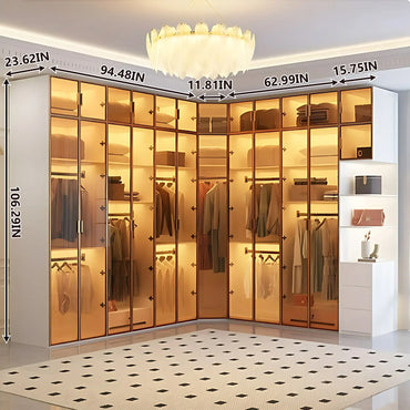 Aihm-Lon Wardrobe with Transparent Glass Doors and Divided Storage Compartments 75"-95"