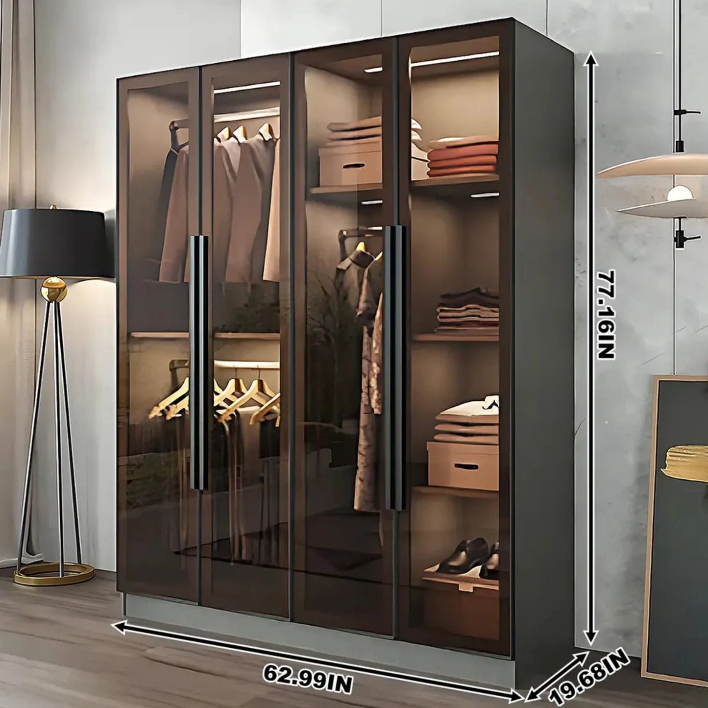 Aihm-Lon Wardrobes with Luxurious and Spacious Storage and Adjustable Partitions 63"-94"