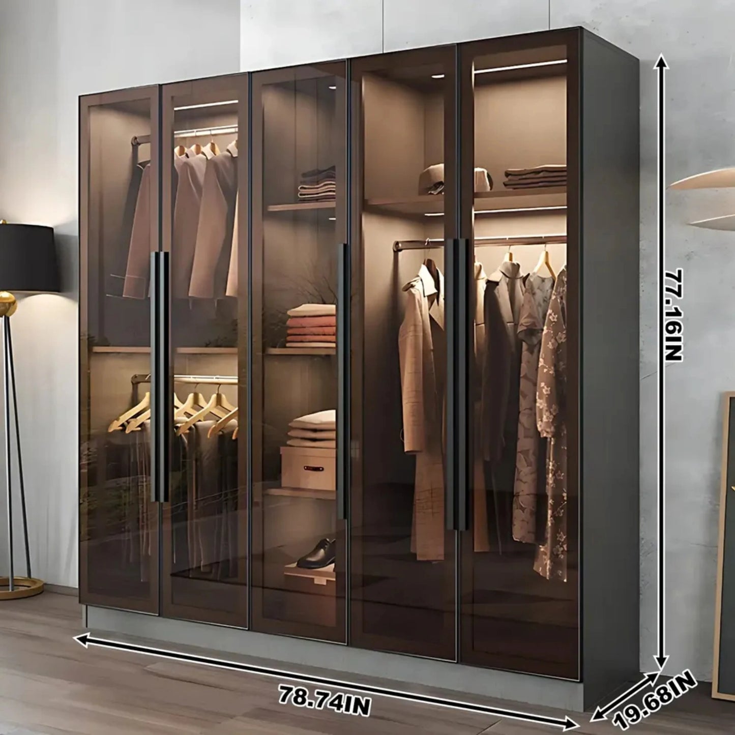 Aihm-Lon Wardrobes with Luxurious and Spacious Storage and Adjustable Partitions 63"-94"