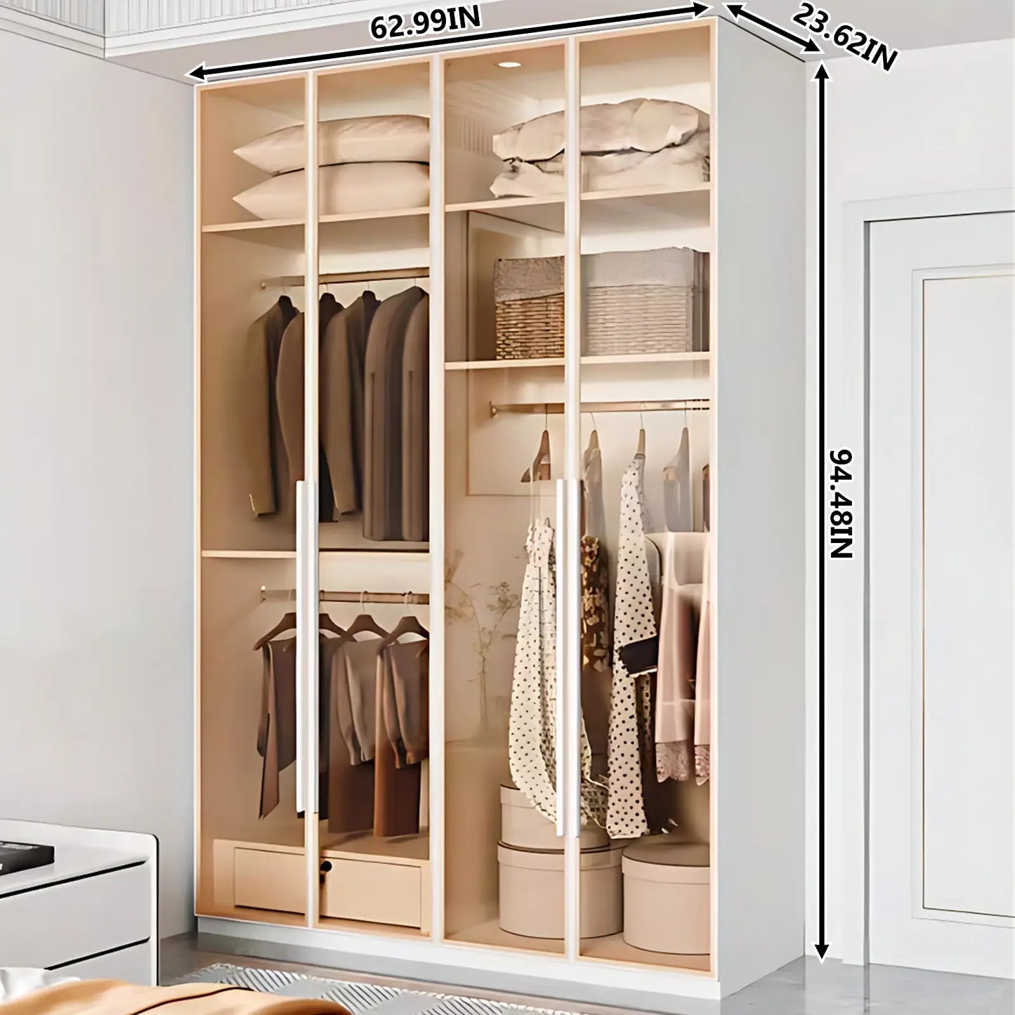 Aihm-Lon Wardrobes with Aluminum Alloy Door Frames Customizable 55"-94"