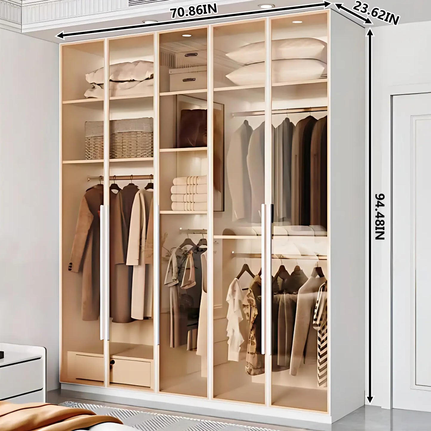 Aihm-Lon Wardrobes with Aluminum Alloy Door Frames Customizable 55"-94"
