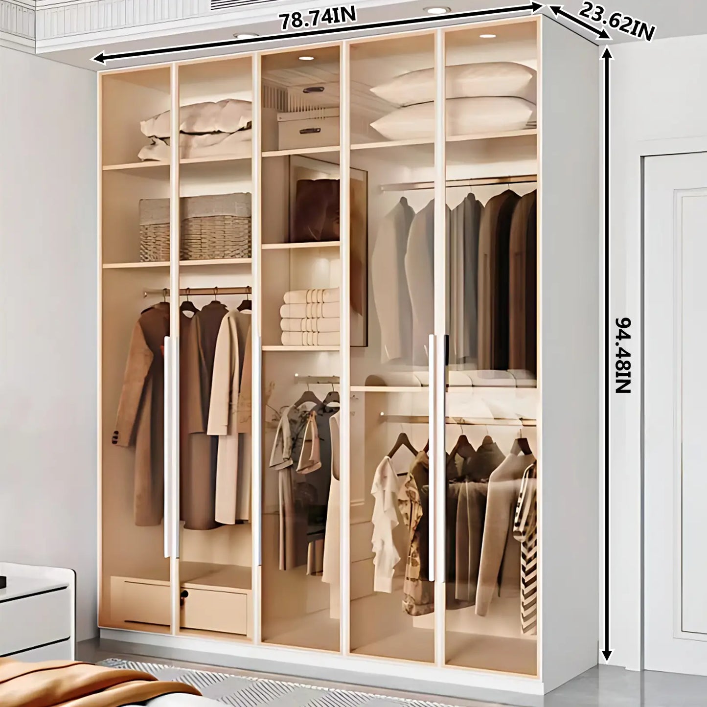 Aihm-Lon Wardrobes with Aluminum Alloy Door Frames Customizable 55"-94"