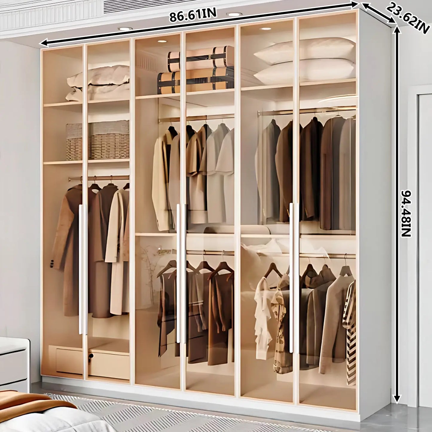 Aihm-Lon Wardrobes with Aluminum Alloy Door Frames Customizable 55"-94"