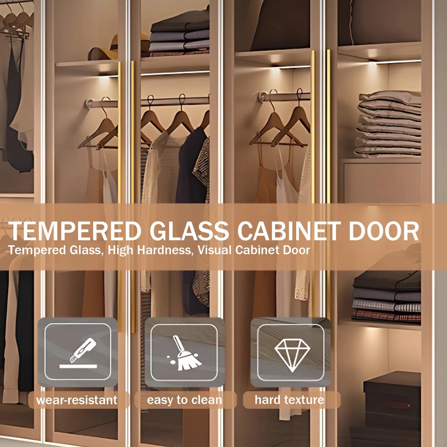 Aihm-Lon Wardrobe with Storage Design Metal Handle and Intelligent Lighting 63"-94"