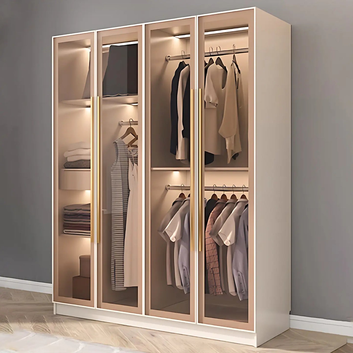 Aihm-Lon Wardrobe with Storage Design Metal Handle and Intelligent Lighting 63"-94"