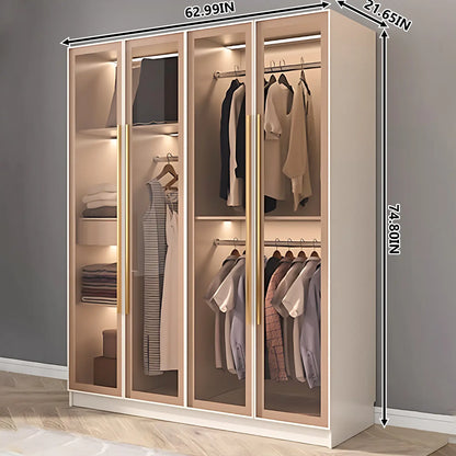 Aihm-Lon Wardrobe with Storage Design Metal Handle and Intelligent Lighting 63"-94"