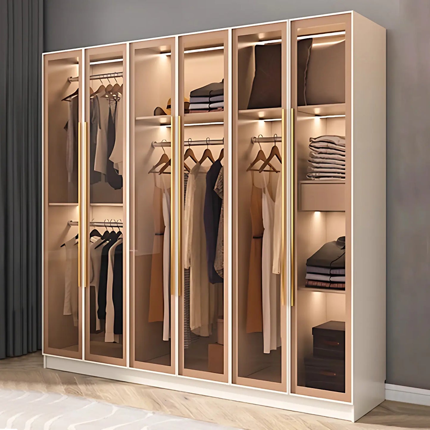 Aihm-Lon Wardrobe with Storage Design Metal Handle and Intelligent Lighting 63"-94"