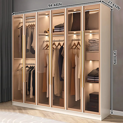 Aihm-Lon Wardrobe with Storage Design Metal Handle and Intelligent Lighting 63"-94"