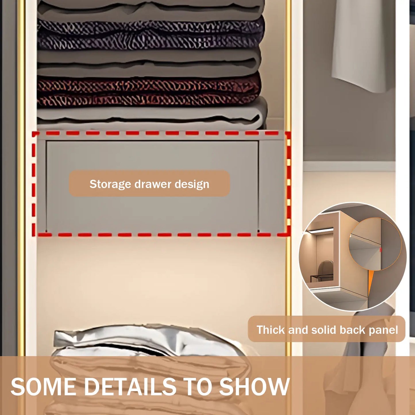 Aihm-Lon Wardrobe with Storage Design Metal Handle and Intelligent Lighting 63"-94"