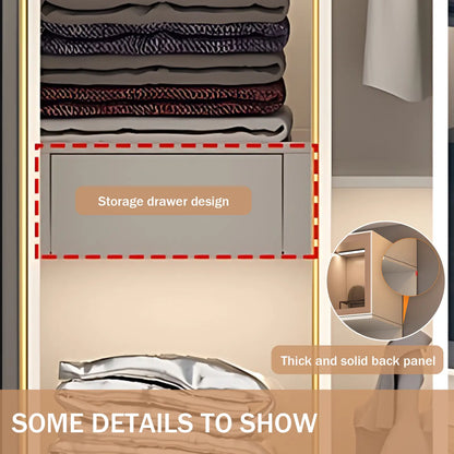 Aihm-Lon Wardrobe with Storage Design Metal Handle and Intelligent Lighting 63"-94"