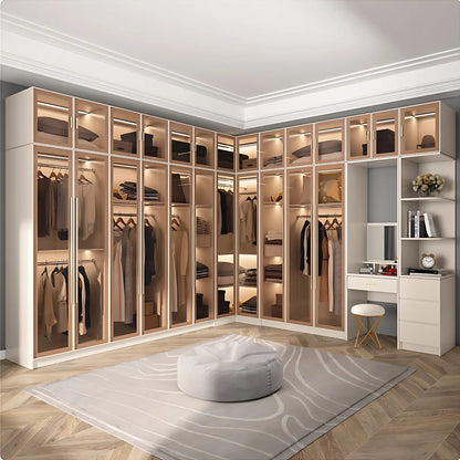 Aihm-Lon Wardrobe with Storage Design Metal Handle and Intelligent Lighting 63"-94"
