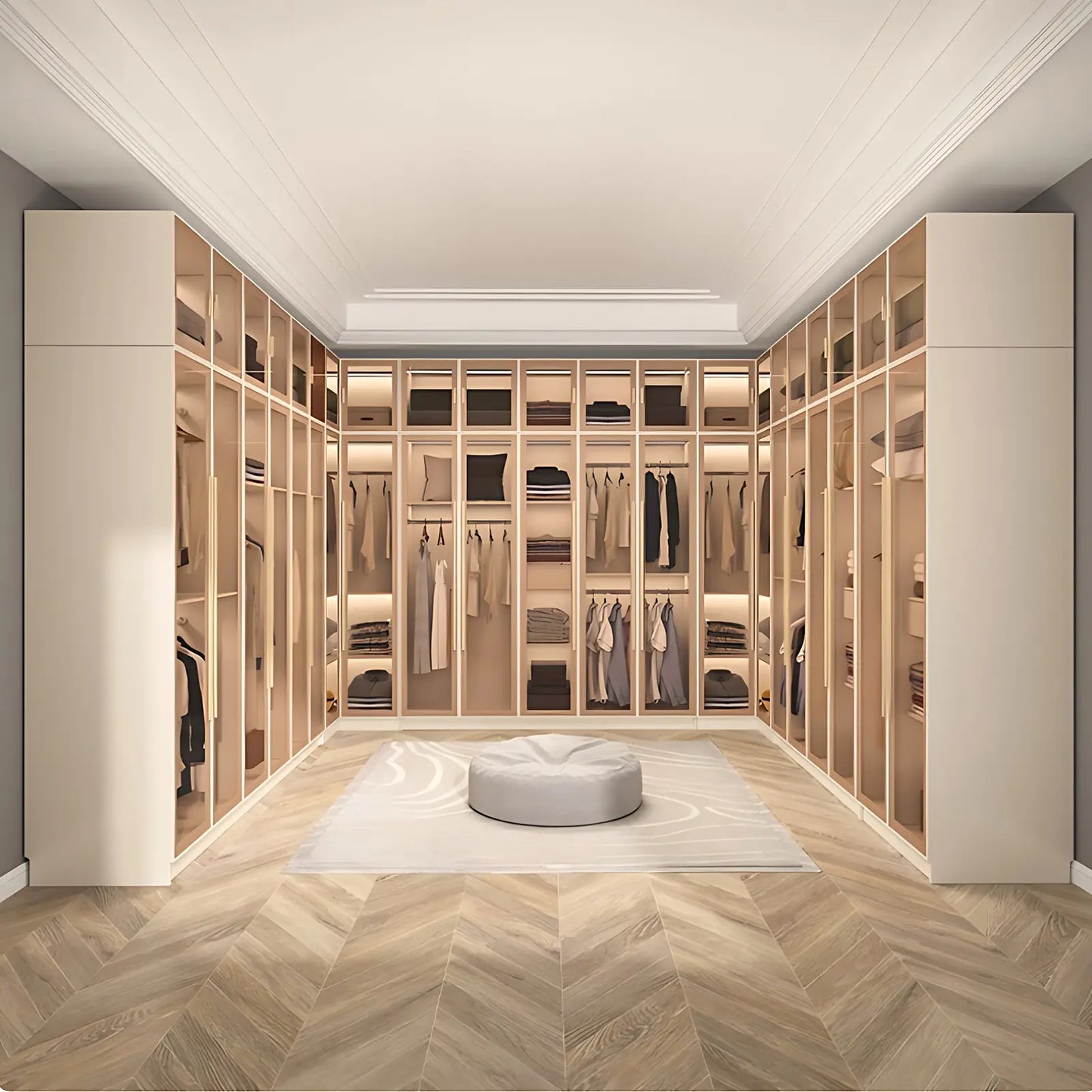 Aihm-Lon Wardrobe with Storage Design Metal Handle and Intelligent Lighting 63"-94"