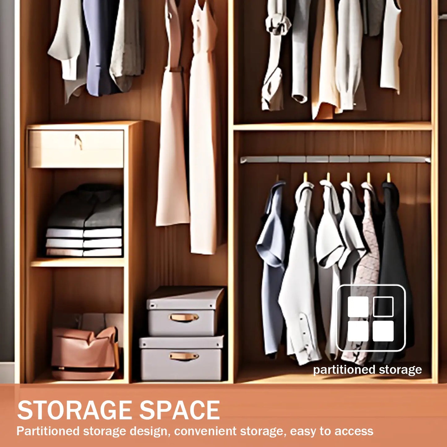 Aihm-Lon Wooden Wardrobe with Sideboard and Top Cabinet 55"-94"