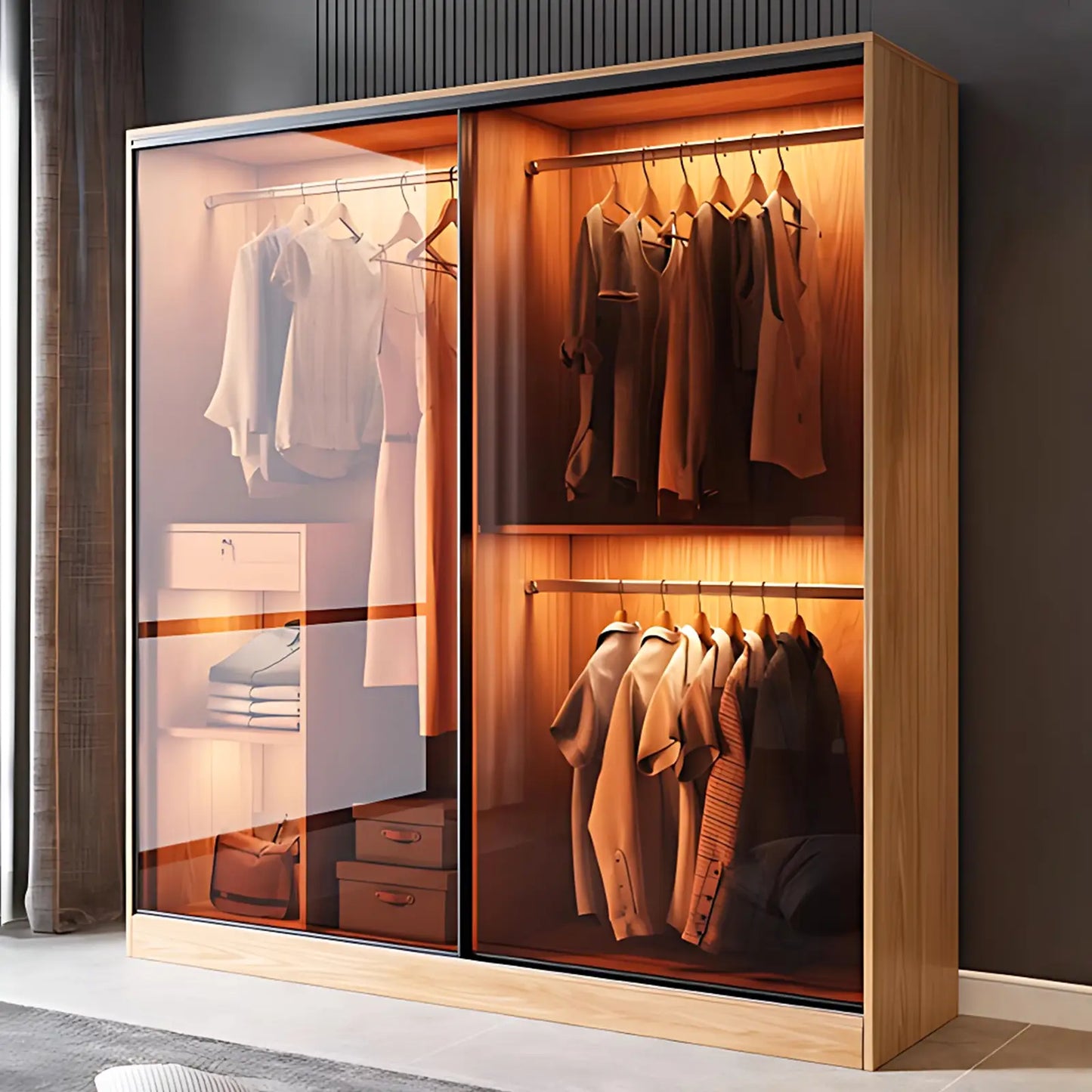 Aihm-Lon Wooden Wardrobe with Sideboard and Top Cabinet 55"-94"