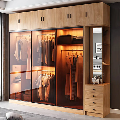 Aihm-Lon Wooden Wardrobe with Sideboard and Top Cabinet 55"-94"