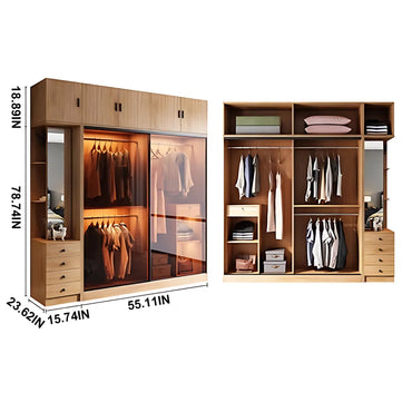 Aihm-Lon Wooden Wardrobe with Sideboard and Top Cabinet 55"-94"
