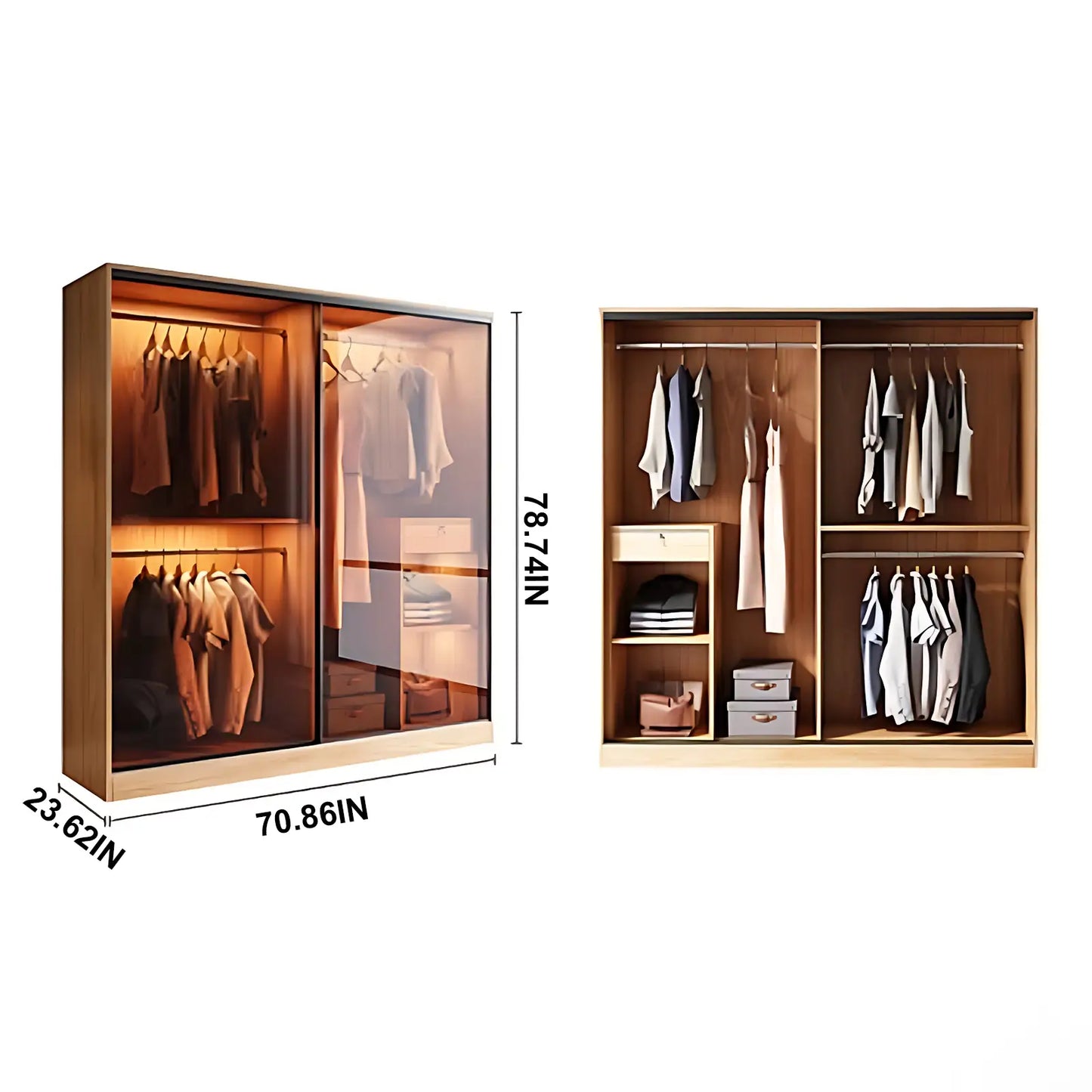 Aihm-Lon Wooden Wardrobe with Sideboard and Top Cabinet 55"-94"