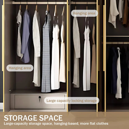 Aihm-Lon Wardrobe with Glass Door Drawers Shelves and Light 63"-95"