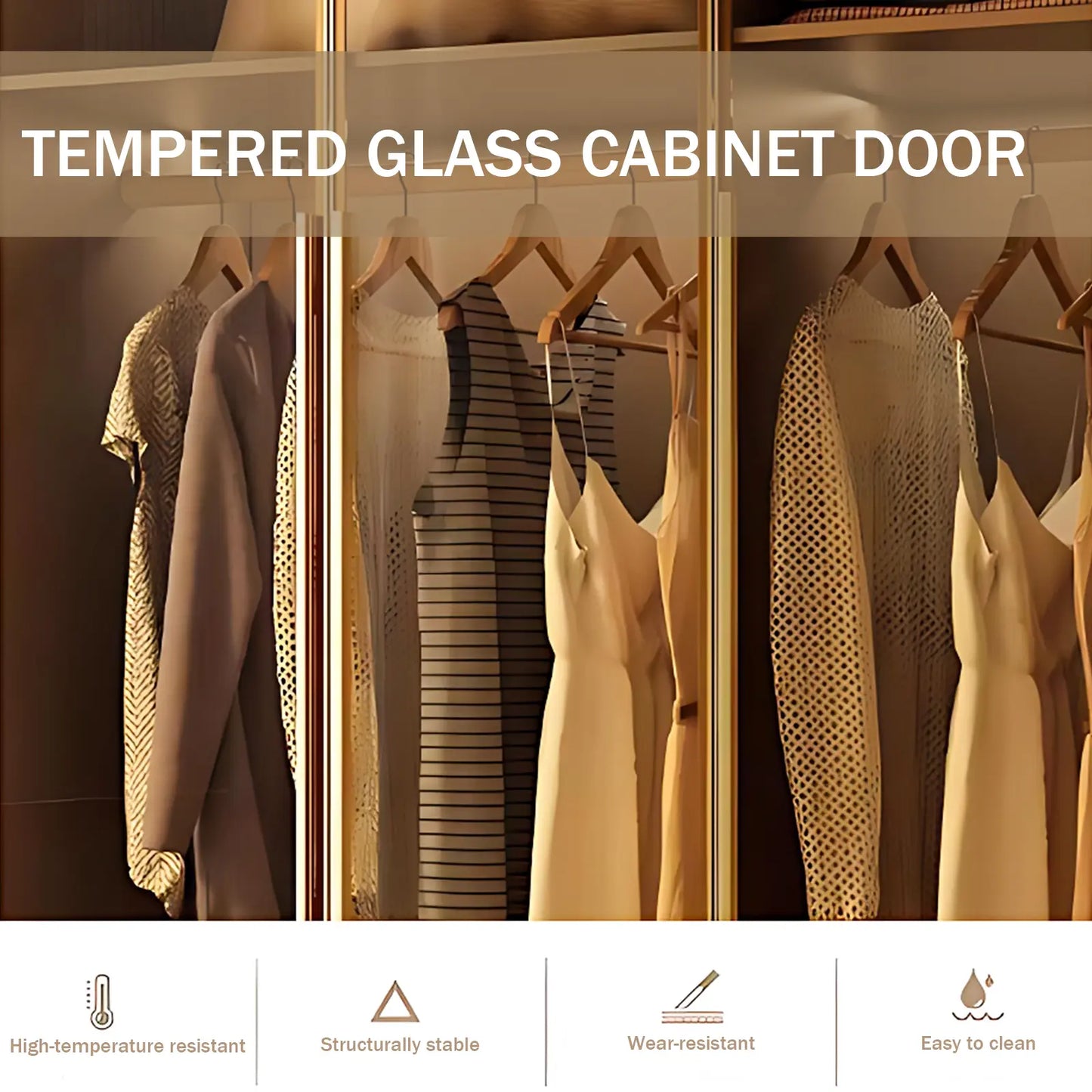 Aihm-Lon Wardrobe with Glass Door Drawers Shelves and Light 63"-95"